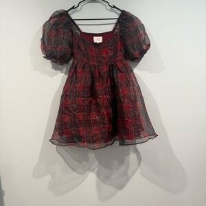 Francesca's Collections Burgundy and Gold Plaid Dress - Size Small